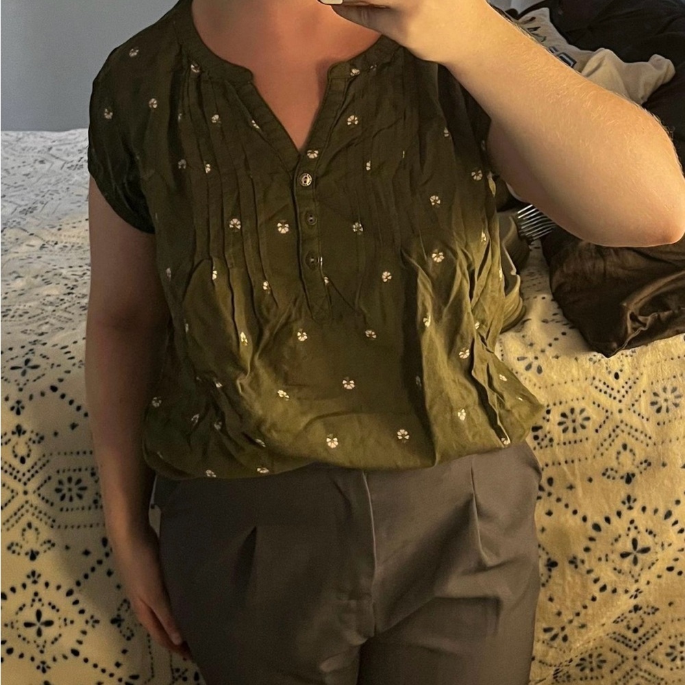 Sonoma Green Floral Blouse